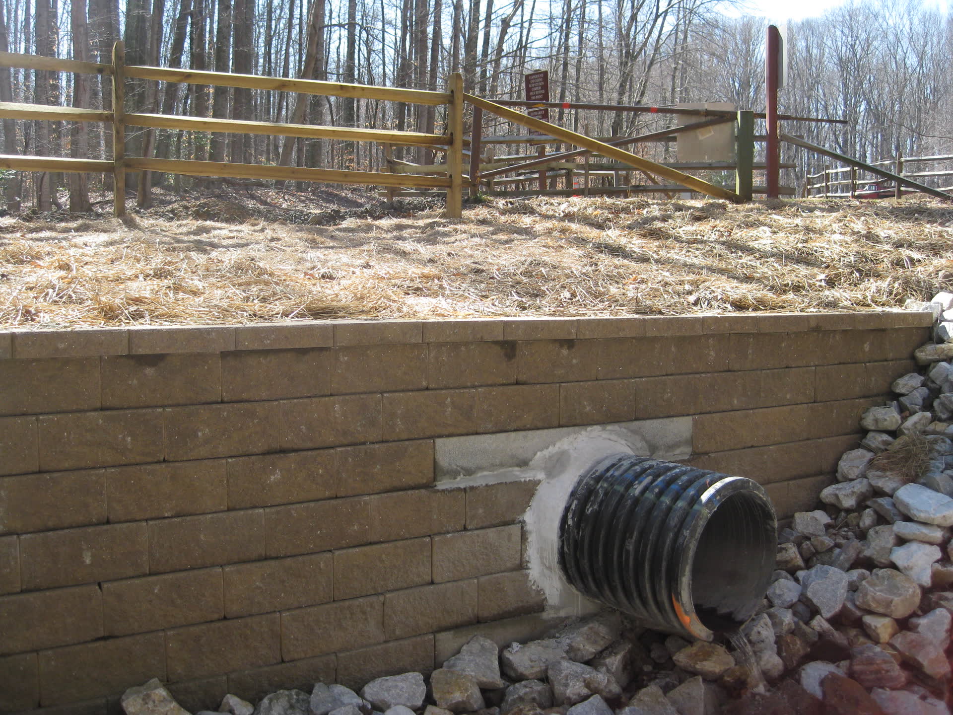 Backfill placed behind a block retaining wall